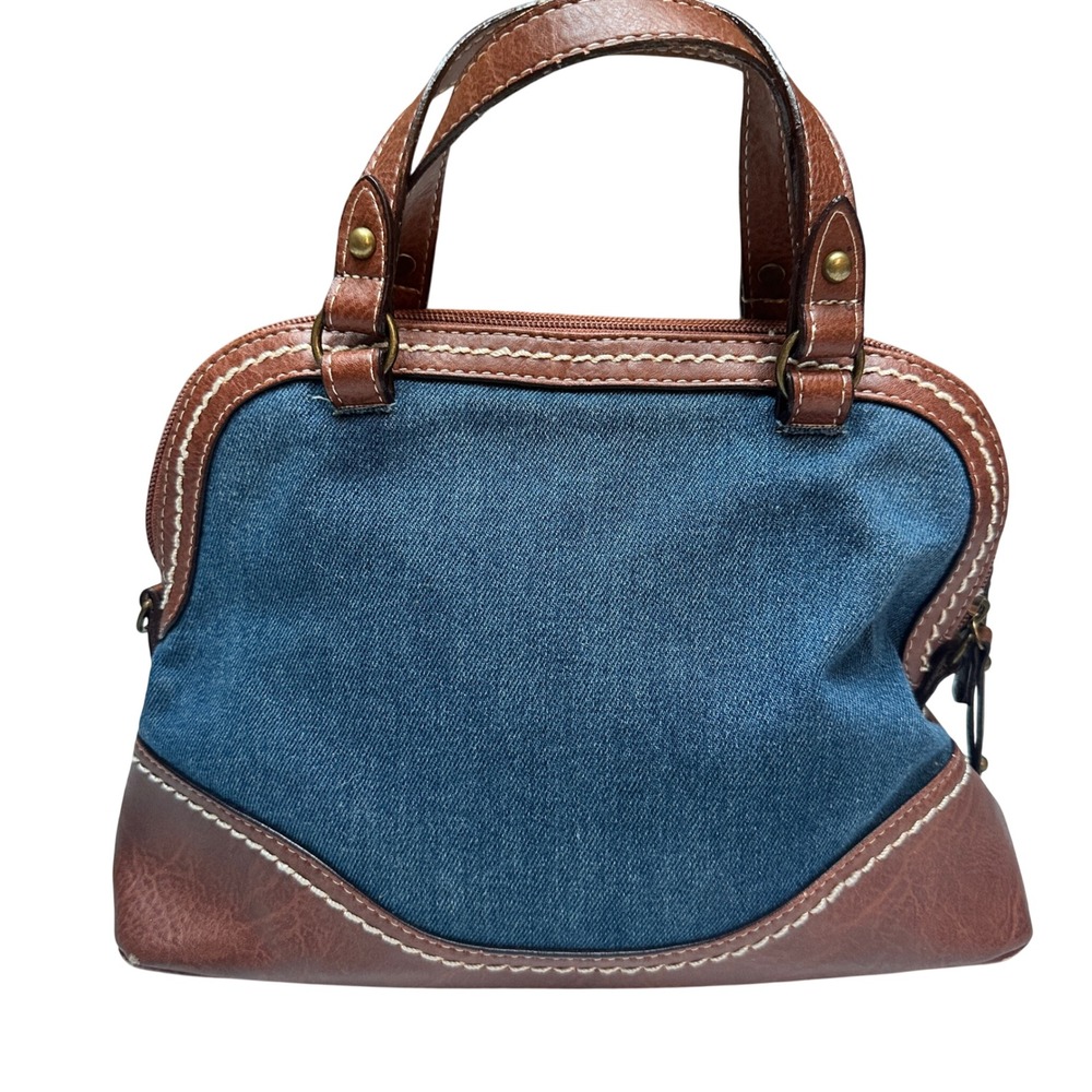 boc Small Handbag Shoulder Denim Faux Leather Woven Tan Western Boho - Picture 2 of 14